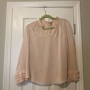 REBECCA TAYLOR Chemise Silk Double Georgette Ruffle Top in Ballet Pink S…